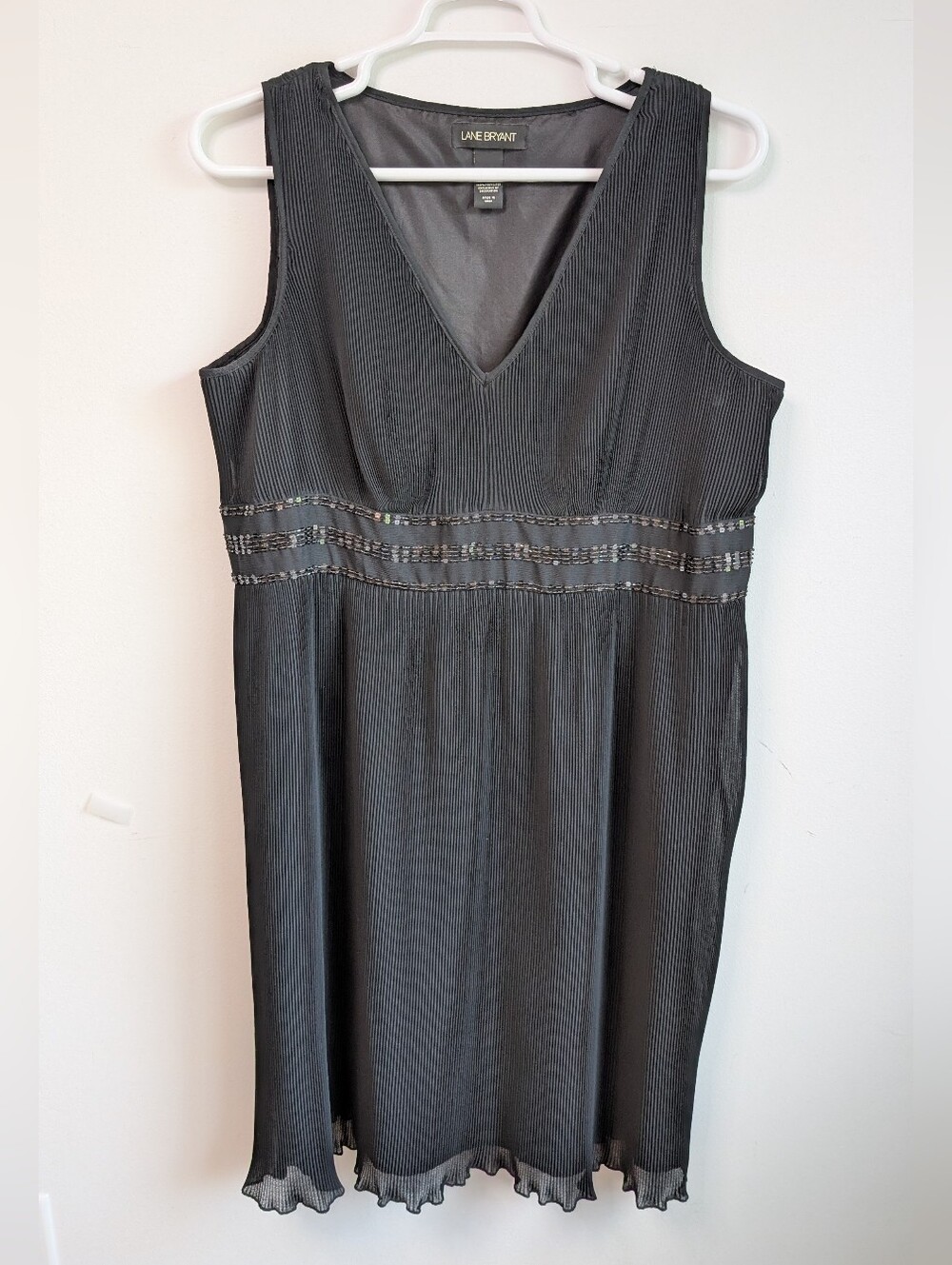 Lane Bryant Black V-Neck Midi Dress with Decorative Waistband